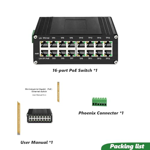 Image of 16-Port PoE Ethernet Switch 10 /100 /1000Mbps, Full Gigabit Port Support IEEE802.3at PoE(30W per Port),48-57VDC Power Input, DIN-Rail Mount