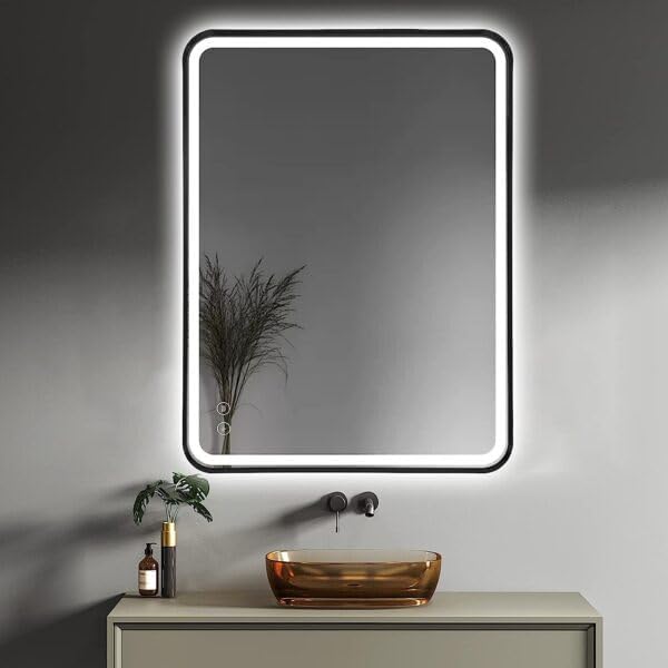 Image of Bathroom LED Mirror with Touch Sensor, 3 Light Effects, Glass, Wall Mount Rectangular, LED-407 (12 X 18 Inch)