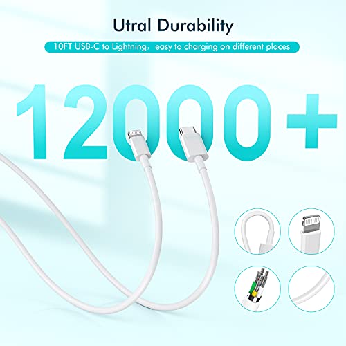 Iphone Fast Charger [Apple Mfi Certified] 10Ft Extra Long Fast Charging Lightning Cable With Usb C Charger Block 20W Pd Travel Plug For Iphone 14/Pro/Pro Max/Plus/13/12/11/Mini/Pro/Xs/Xr/Se 2022/Ipad #TOP2