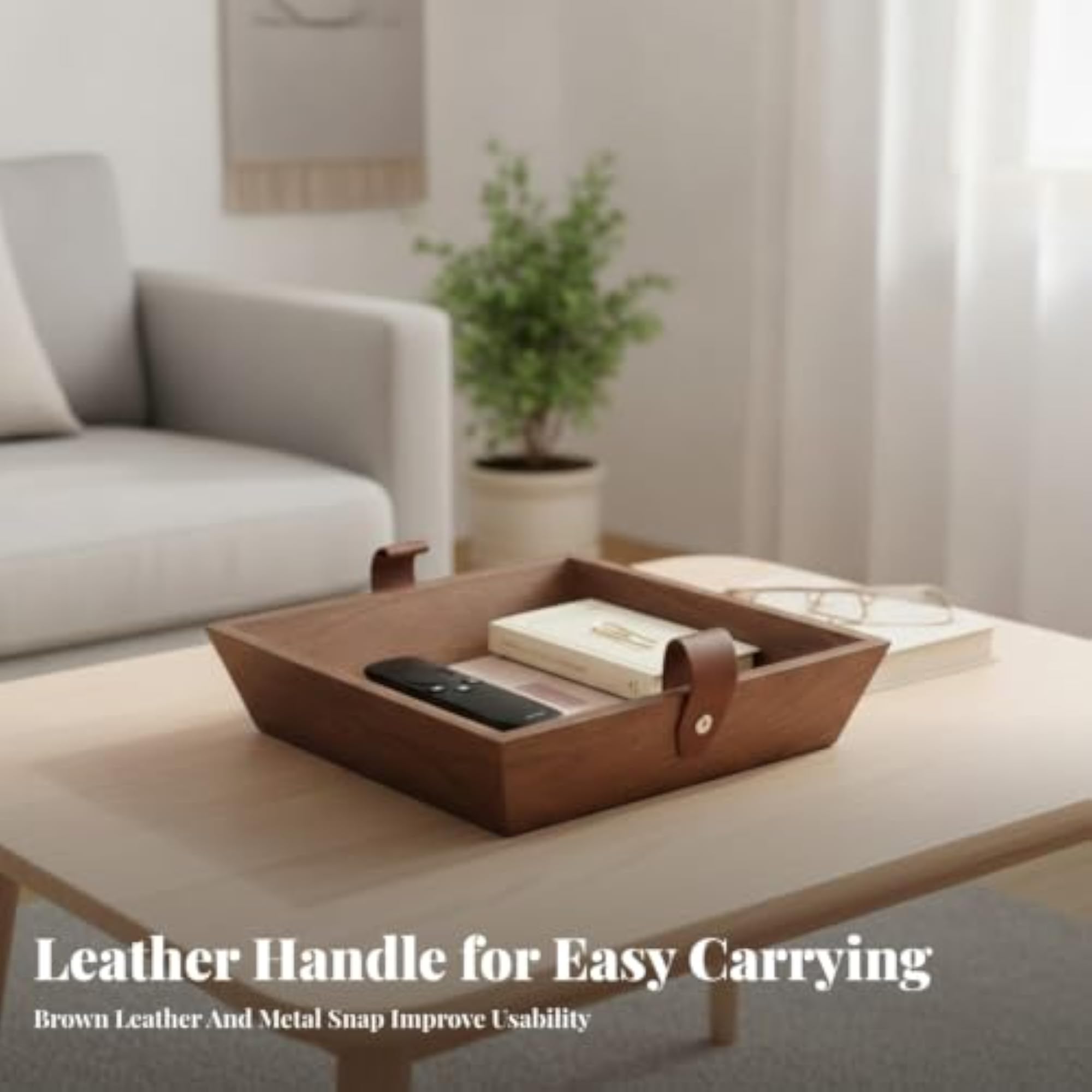 Leather-Like Handle Open-Top Storage Tray, Multicolor Design