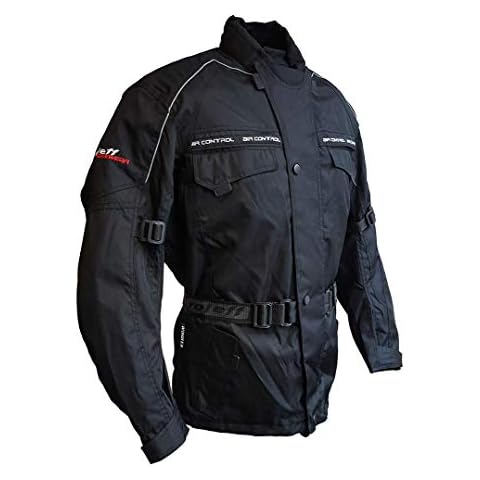 Roleff Racewear Black Motorcycle Jacket with Protectors, Thermal Lining, Climate Membrane and Ventilation System for Summer and Winter, Black, Size XXL Cover