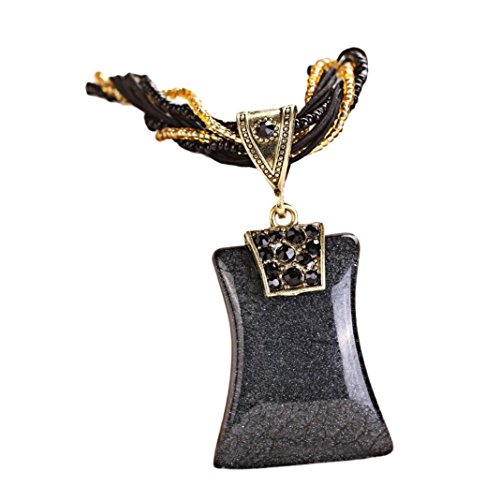 Balakie Bohemian Necklace, Women Vintage Rhinestone Statement Geometric Gem Pendant (Black, Free Size)