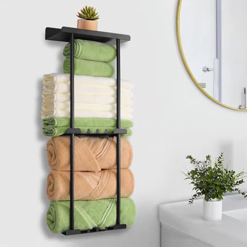 Porte Serviette Mural de Salle de Bain - Support Sans Perçage, Accessoire Range Serviette Noir