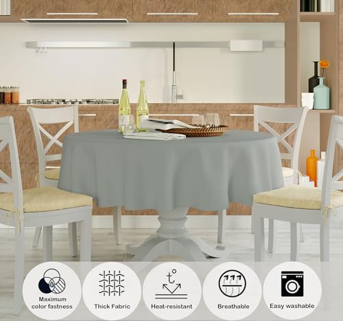 Image of HOME COLORS.IN Plain Solid Cotton 4 Seater Round Table Cover - Durable - Machine Washable - Every Day use Dining Table Cloth - 60 x 60 Inch - Light Grey