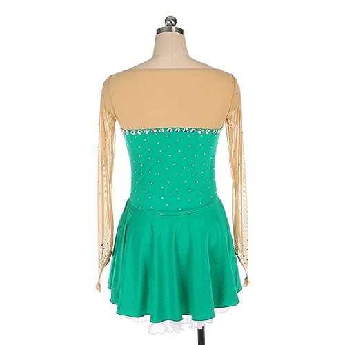 Vestido de patinação artística, mangas elegantes com painéis de strass na ponta dos dedos Competição