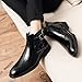 Men's Patent Leather Low Heel Dress Chelsea Boots with Side Zipper Pointed Toe Warm Fur Lined Non Slip Casual Booties Fashion Buckle Work Business Prom Ankle Boots (Black,8.5)