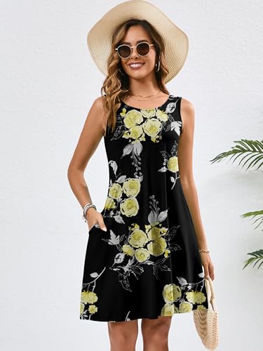 Image of Heymoments Women's Summer Sleeveless Crewneck Dresses Casual Loose Fitted Tank Sundress with Pockets