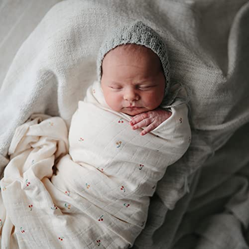 Image of mushie Muslin Baby Swaddle Blanket | 100% Organic Cotton (Cherries)