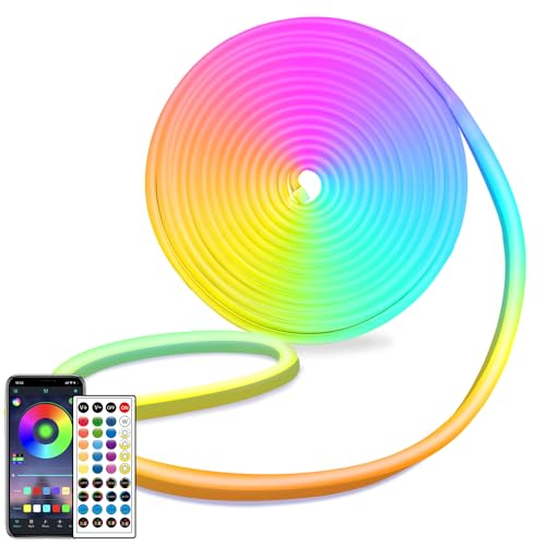 segrass LED neon Lights Strip,DC 24V 16.4ft RGB LED neon Light Strip APP Remote Controls Control Flexible Waterproof Neon LED Strip Lights for Bedroom,Playroom,Outdoors Décor