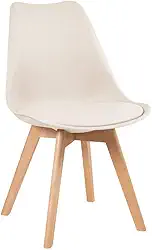 Loft7, Cadeira Leda Com Assento Estofado, Encosto De Polipropileno E Pés De Madeira Natural, Elegante Sala De Jantar Cozinha Bar Varanda Gourmet, Creme