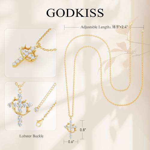 Cross Necklace for Women, Dainty Cross Necklace with Crown Trendy 14K Gold Plated Cubic Zirconia Pendant Necklaces Simple Cute Necklaces Women Jewelry2