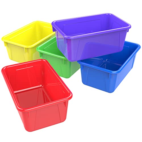 Image of Storex Small Cubby Bins - Plastic Storage Containers for Classroom, 12.2 x 7.8 x 5.1 inches, Assorted Colors, 5-Pack (62414A05C)