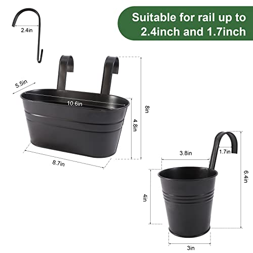 5Pcs 5.5"X10.6" Metal Iron Hanging Flower Pots And 5Pcs 3.8" Hanging Flower Pots Metal Iron Bucket Planter(Black) #TOP1