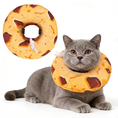 Image of BEAUTYZOO Cat Cone Collars Soft, Cat Recovery E Collars After Surgery to Stop Licking, Adjustable Elizabeth Circle Collar Cute Pet Donut Pillow for Cats Kitten Small Dogs, Cookie S