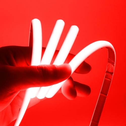 KISUFU 24V COB Ruban LED, IP68 Étanche 320 LEDs/M Bande LED Neon, 2PIN Silicone Flexible Découpable néon Bande LED pour Extérieur Maison Chambre Décorer.(Sans adaptateur secteur)