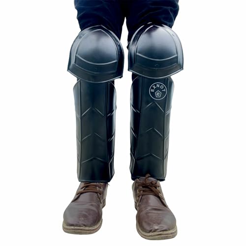 Protège-jambes noir medieval armor en cuir robuste pour armure de chevalier