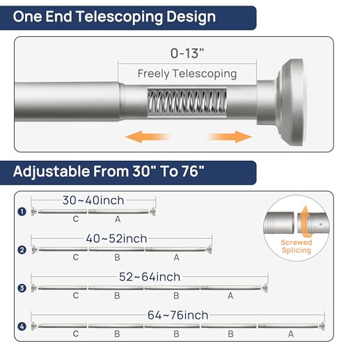 Image of ENJOYBASICS 1 inch Nickel Shower Curtain Rod, 30-76 inch Adjustable, Secure Tension | Easy No-Drill Installation, No Tools, No Gaps, Sturdy Rust-Resistant Steel, Sag-Resistant Design, Tubs, RVs, Apartments