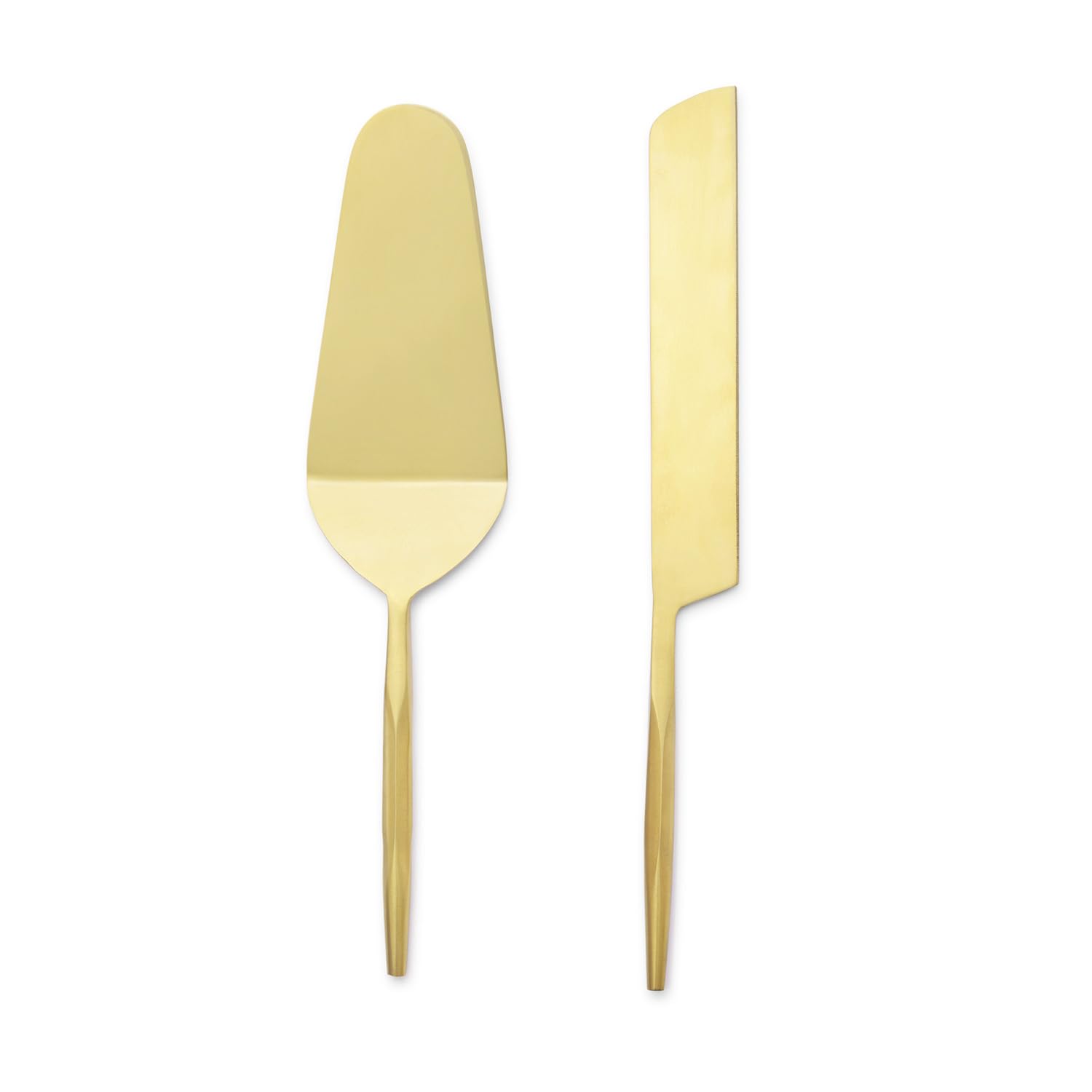 Haus and Kinder Stainless Steel Cake Cutting Knife Spatula Server Set of 2, Cakes, Pastry, Pie, Pizza Slicer and Dessert Server for Birthday, Wedding, Anniversary, & Party - 25 cm, Golden