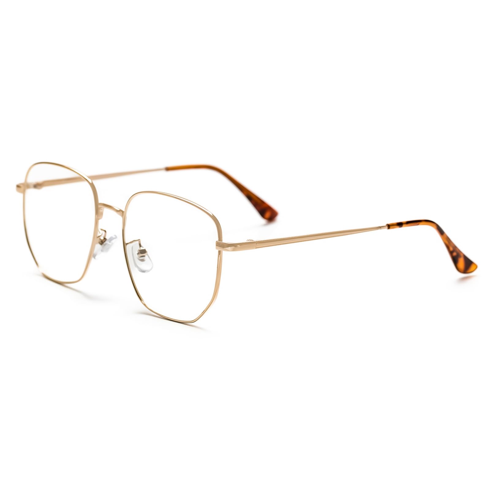 KAEOISFU Unisex Oversized Square Reading Glasses, Large Metal Frame Blue Light Blocking Computer Readers, Lightweight Durable Anti-Glare Eyeglasses(Gold,+2.5)