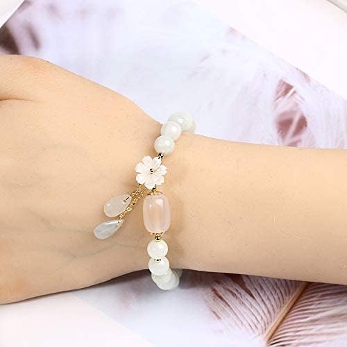 ASGIFT Jade Bracelet for Women Natural Crystal Beads Good Luck Bracelet Jade Stone Elastic Shell Flower Beaded Bracelets Jewelry for Mom Wife - Image 6