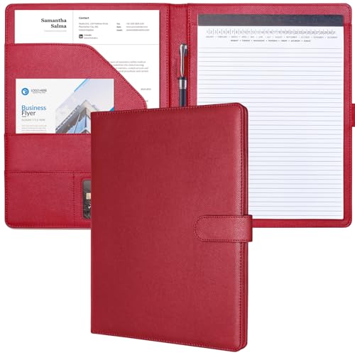 Image of Mymazn Padfolio Portfolio Folder, Faux Leather Interview Resume Folder with Document Organizer & Business Card Holder, Letter-Sized Notepad Legal Pad Holder for Men Women (Dark Red)