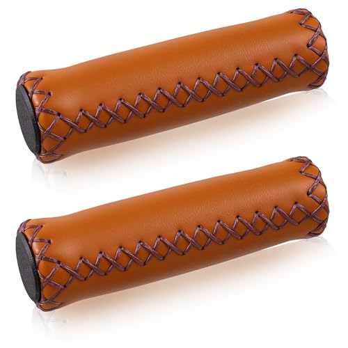 Bicycle Handlebar Grips, PU Leather Bike Grips Handlebar, Hand-Stitched Bike Handles Replacement...