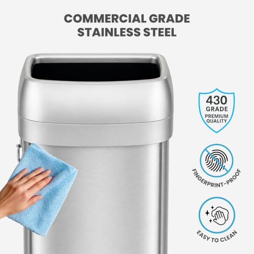 Image of iTouchless 30 Gallon 114L Oval Open Top Stainless Steel Extra-Large Commercial Trash Can with Wheels, 2 AbsorbX Odor Filters | ADA Compliant Bin for Restaurant Restroom Hotel Office Healthcare Retail