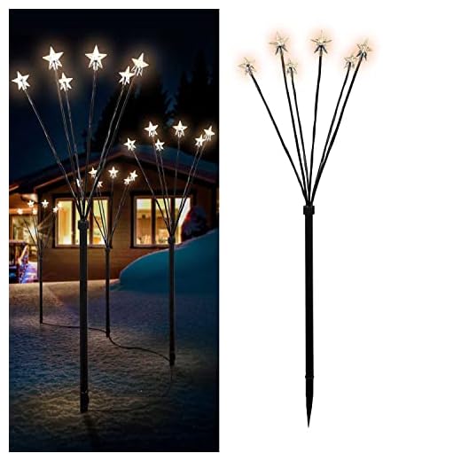 Mojawo 12 Stück Sternenstäbe LED-Gartenleuchtstäbe mit 72 Sternen warm-weiß Gartenstäbe Weihnachtsdekoration batteriebetrieben