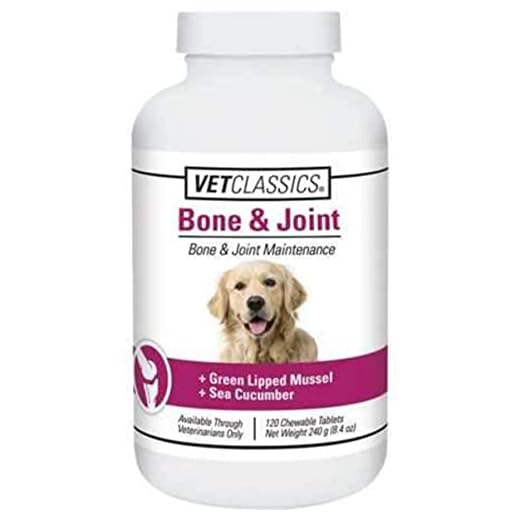Vet Classics Bone & Joint Maintenance Dog Supplement – Includes Green Lipped Mussel, Sea Cucumber – Supports Development of Healthy Dog Joints, Connective Tissue – Chewable Tablets 120 Ct.
