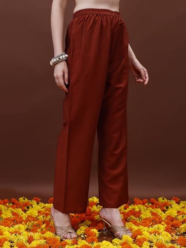 Image of EthnicJunction Women's Chinon Embroidered Straight Front Slit Kurta Palazzo & Organza Dupatta Set | Wedding | Heavy | Outfit | Suit