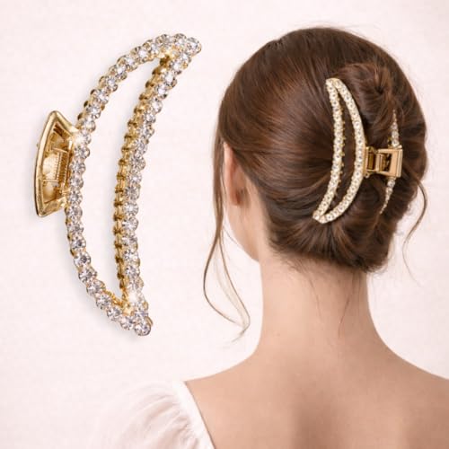 Image of Diversa Rhinestone Golden Claw Clip, Embellished Korean Clutcher, Non- Slip Metal Claw Clip for Girls, Fancy Clutcher for Women, Pack of 1 (Moon)
