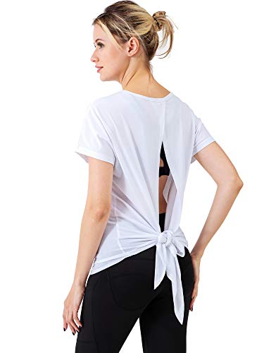 Neleus Women\'s 3 Pack Open Back Workout Shirt Yoga Top,Black/Grey/White,S,EU M - Thumbnail 5
