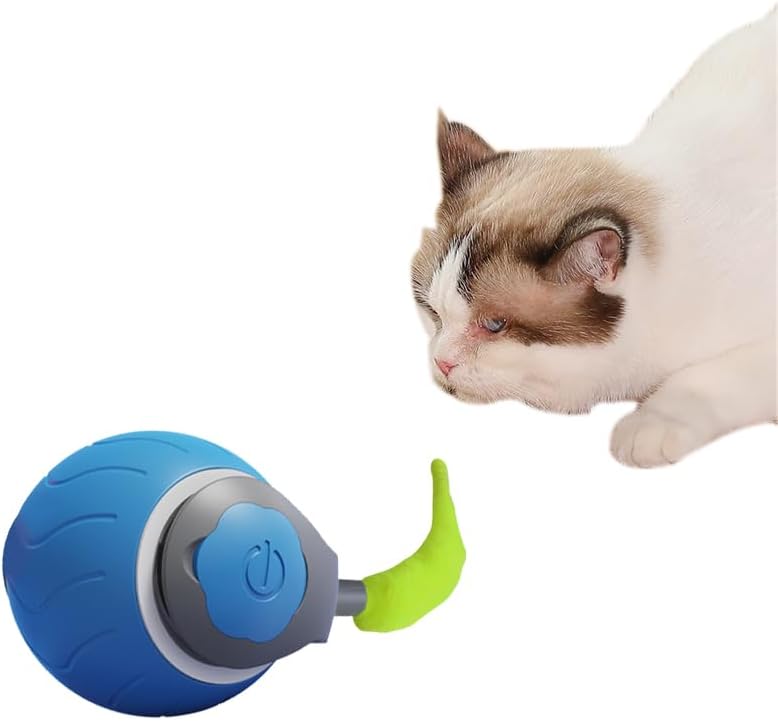 Juego de juguetes interactivos para gatos, tres modos de velocidad, bola de persecución automática con cola corta esponjosa y luz LED, un pequeño