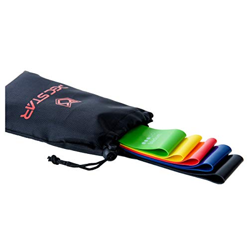 Mini Resistance Bands for Pilates, Home Fitness, and Stretching - 5 Level Exercise Workout Bands 12'' by 2'' Set of 5 with Carry Bag