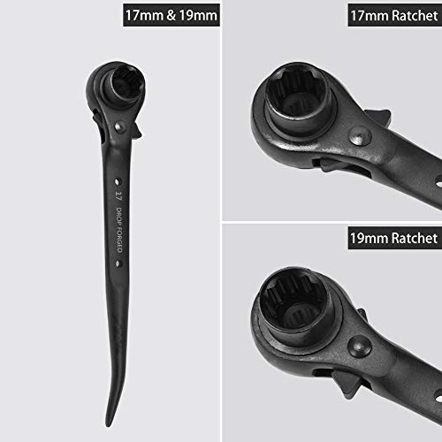 MAXPOWER 2 Pieces Spud Ratchet Set, 3/4 Inch x 7/8 Inch Dual Socket Spud Ratchet, 17mm x 19mm Metric Spud Ratchet Scaffold Wrench