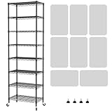 SINGAYE 8 Tier Shelf Organizer Storage Metal Shelves Garage Wire Shelving Unit Pantry Rack Adjustable Standing Storage for Kitchen Closet Laundry Bathroom Pantry 12' D x 22' W x 74' H Black