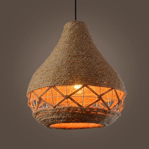 Lampe suspendue design rustique et luminaire vintage en corde tressée