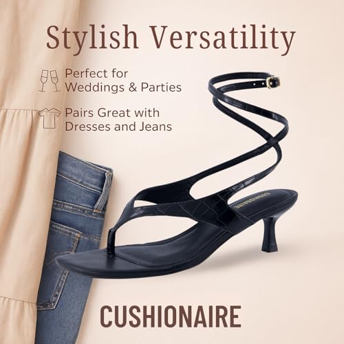 CUSHIONAIRE Martini Women’s Ankle Wrap Heel Sandal – Strappy Faux Leather Thong with Kitten Heel & Cushioned Footbed3