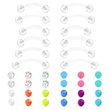 QWALIT 14g Plastic Industrial Barbell Earrings Pregnancy Belly Button Ring Nipple Tongue Rook Eyebrow Piercing Retainer Flexible Clear Curved Barbell Replacement Balls for Work Surgery
