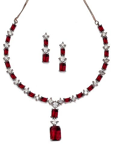 Image of Karatcart Elegant Silver Plated Blue American Diamond Necklace Set for Women