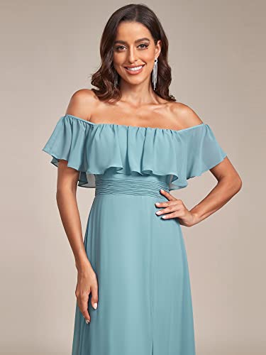 Image of Ever-Pretty Women's Summer Off The Shoulder Flowy Chiffon Formal Wedding Guest Dresses Maxi Side Split Beach Bridesmaid Dress