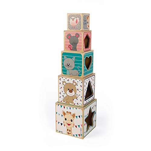 Cubes Sophie la Girafe Janod : pyramide d'éveil en carton pour bébé
