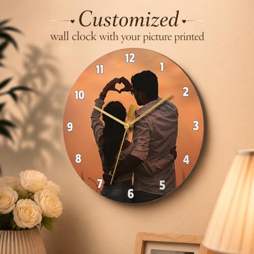 Image of SAVRI Personalized Acrylic Photo Printed Wall Clock - Customized Picture Clock for Couples, Birthday, Anniversary, Wedding & Special Occasions - 9x9 Inch Home Decor Gift