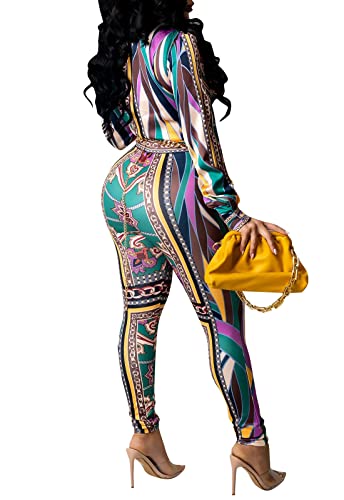 Image of YouSexy 2 Piece Legging Pant Sets for Women Floral Print Long Sleeve Tracksuits Outfits