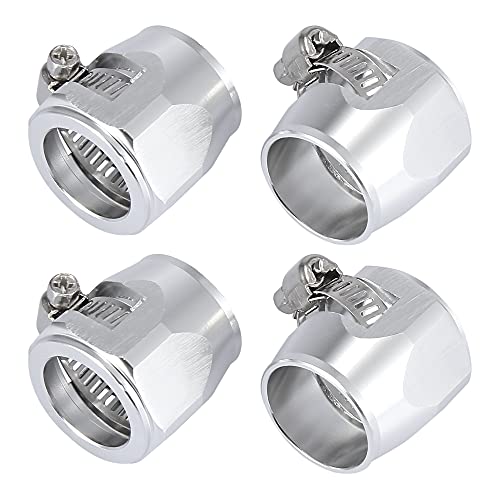 X AUTOHAUX 4pcs AN12 Hex Car Hose Finisher Flexible Rubber Pipe Clamp with Screw Band Adapter Fitting for Oil Fuel Water Tube Silver Tone