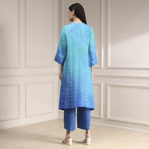 Image of BIBA Printed Modal Straight Festive Kurta With Palazzo and Dupatta