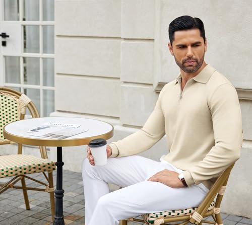 COOFANDY Mens Knit Polo Sweater Casual Long Sleeve Quarter Zip Polo Sweater Classic Golf Shirts4