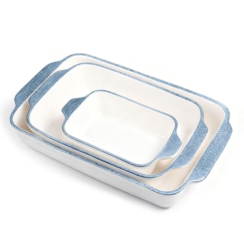 Baking Dishes Ceramic Bakeware Sets of 3 Porcelain Baking Pan with Handle