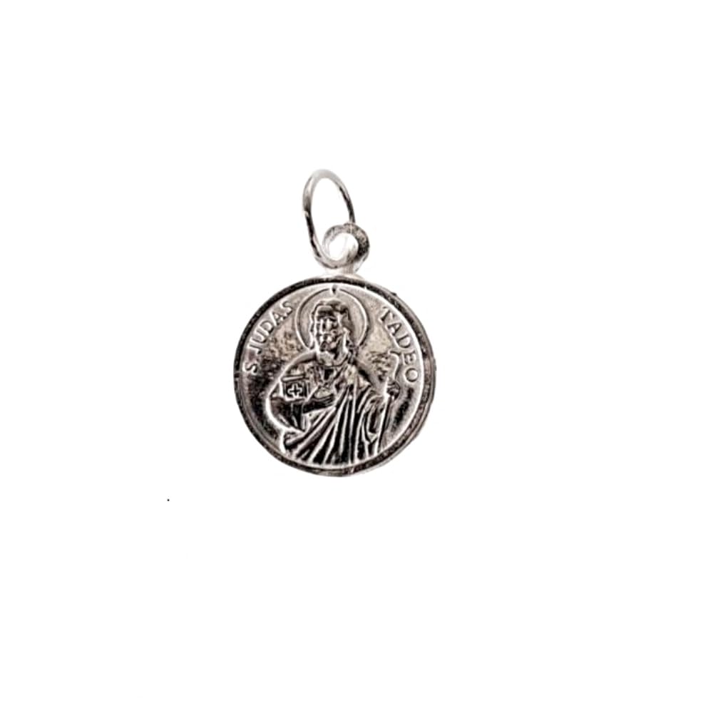 Genérico Medalla San Judas Tadeo Plata de Ley 925 - Tamaño 1,2 Cm + Anilla con Cadena Plata de Ley 925 de 40 a 45 cm - Estuche Regalo