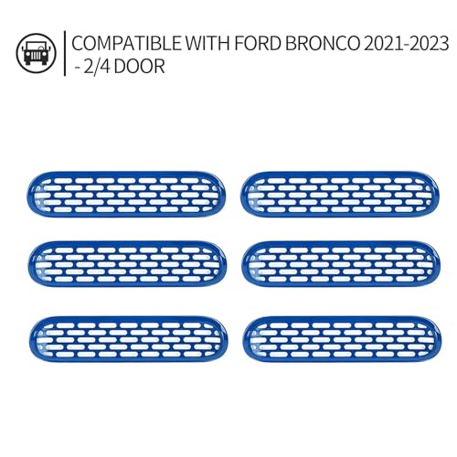 Image of Front Grill Mesh Grille Inserts Cover Frame Trims Kit 6Pcs Fit for Ford Bronco 2021-2026 2 /4 Door Exterior Accessories (Blue)
